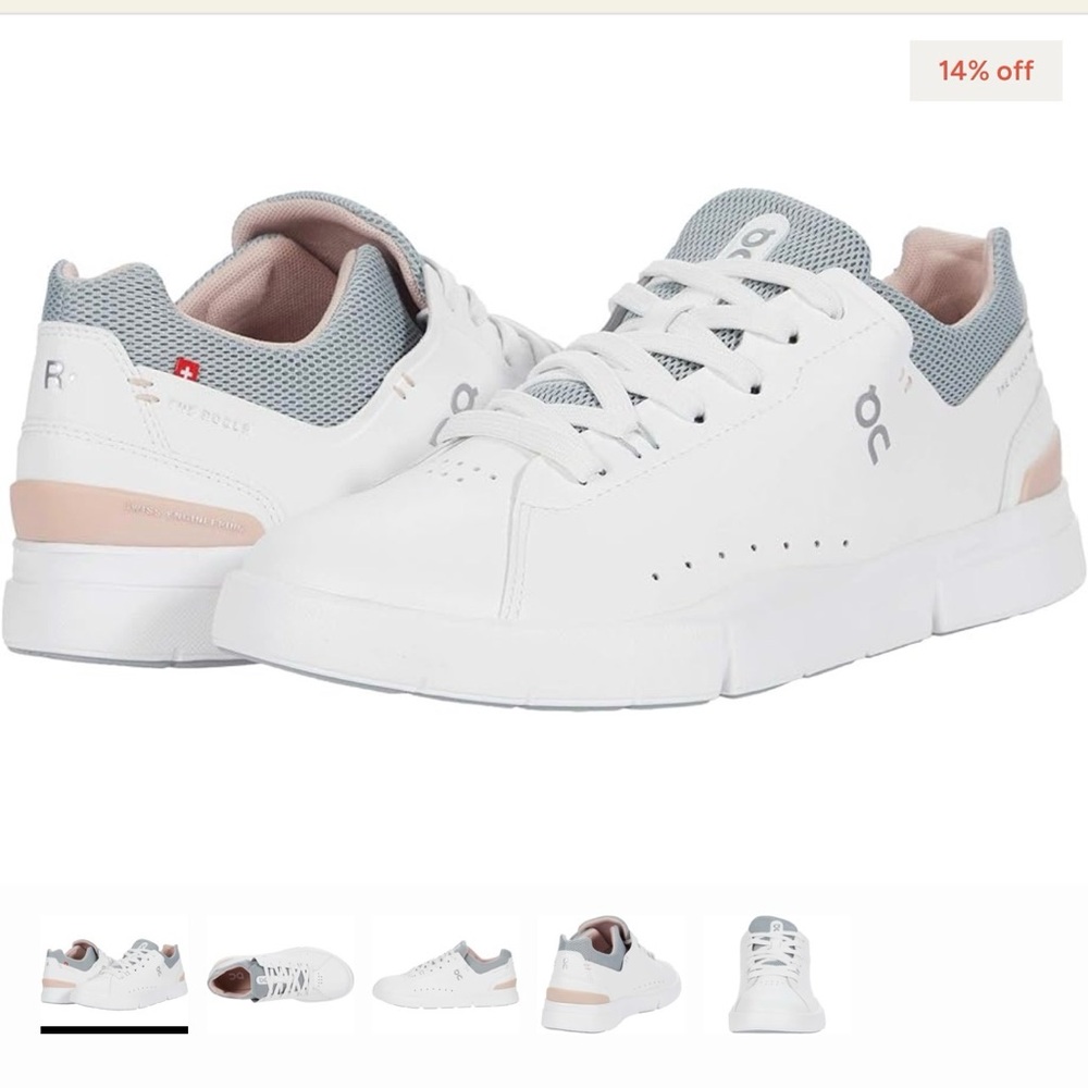 Roger Advantage Leather Sneakers with Pale Pink & Gray Accents